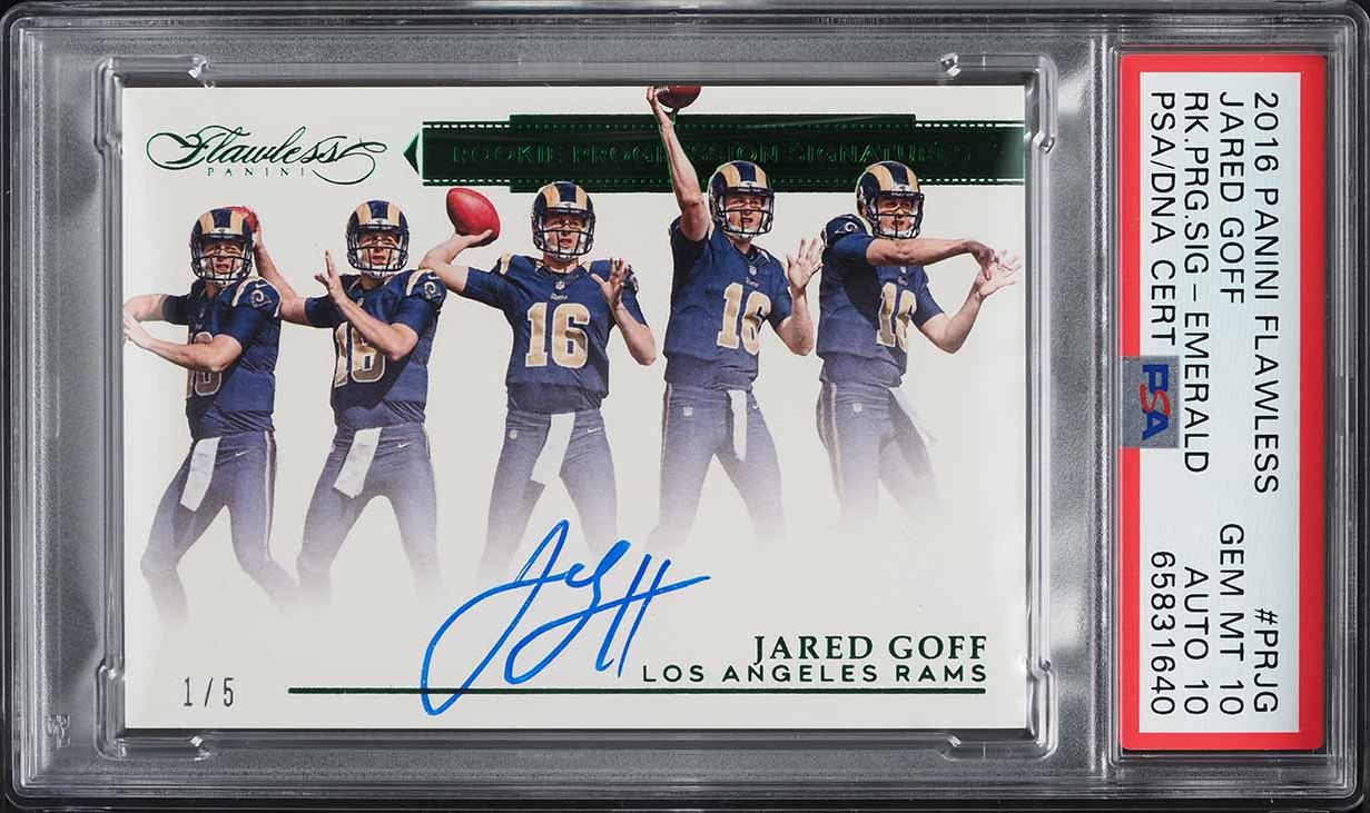 2016 Panini Flawless Progression Emerald Jared Goff ROOKIE AUTO DNA 10 /5 PSA 10