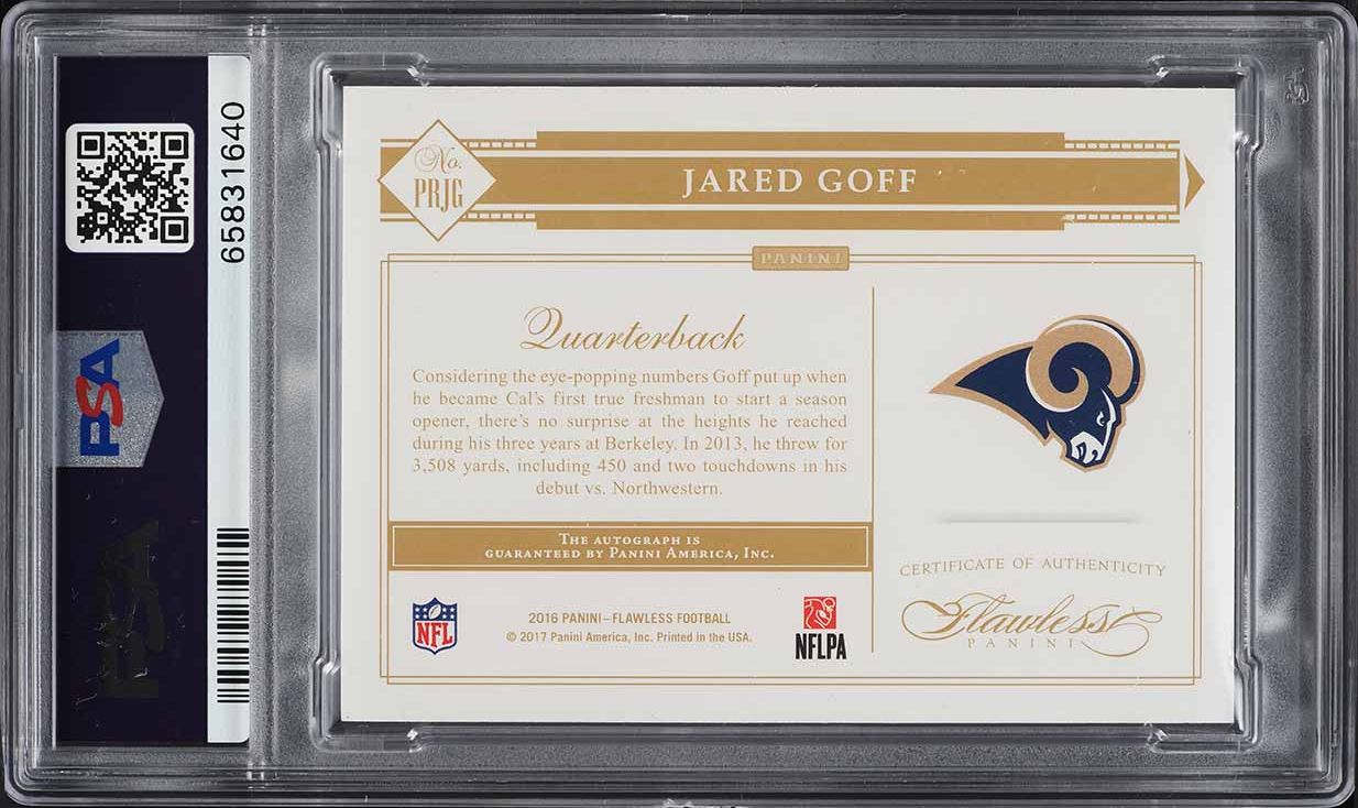 2016 Panini Flawless Progression Emerald Jared Goff ROOKIE AUTO DNA 10 /5 PSA 10