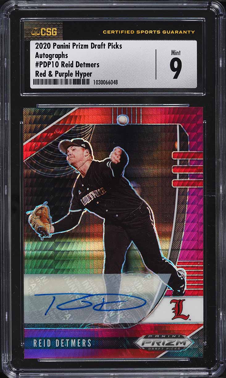 2020 Panini Prizm Draft Red Purple Hyper Reid Detmers ROOKIE AUTO #PDP10 CSG 9