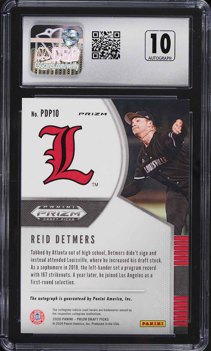 2020 Panini Prizm Draft Red Purple Hyper Reid Detmers ROOKIE AUTO #PDP10 CSG 9