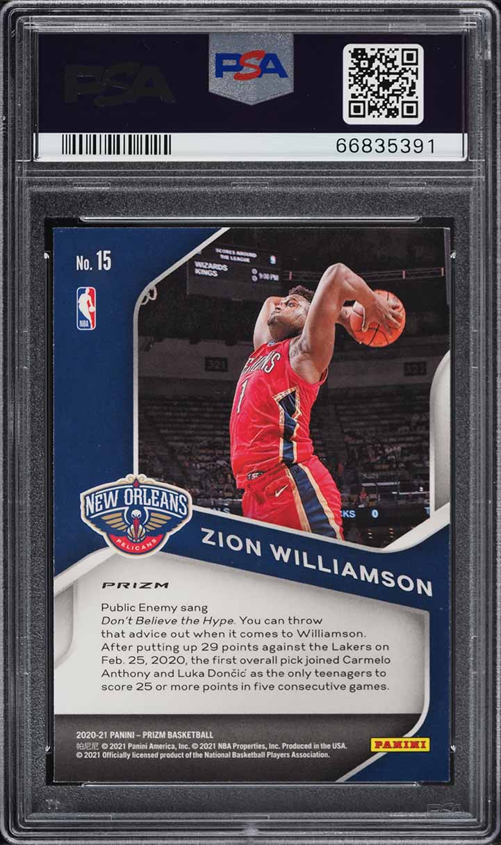 2020 Panini Prizm Dominance Silver Prizms Zion Williamson #15 PSA 9 MINT