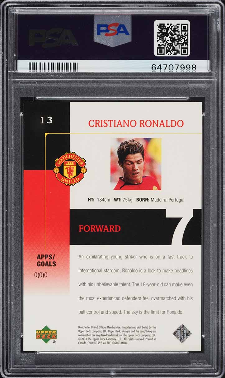 2003 Upper Deck Manchester United Cristiano Ronaldo ROOKIE #13 PSA 9 MINT