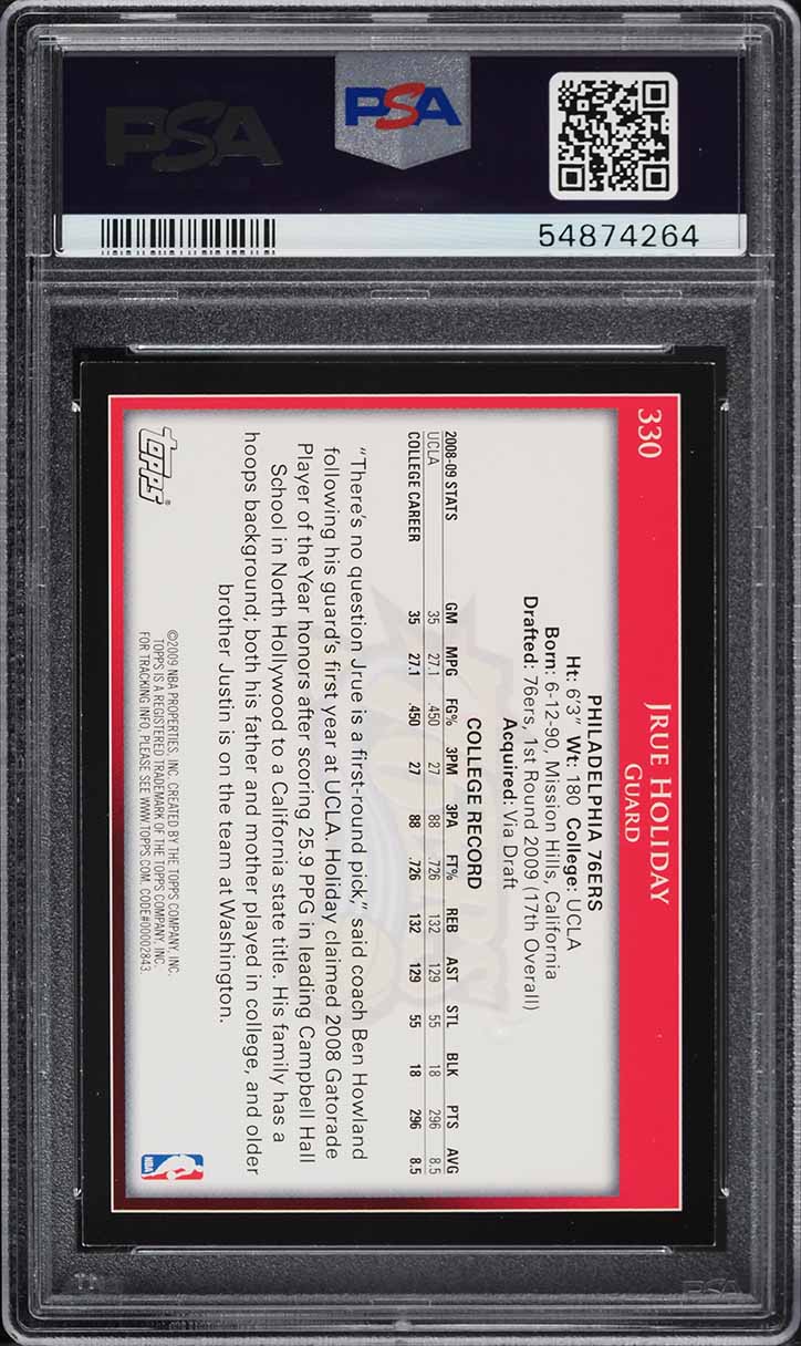2009 Topps Basketball Jrue Holiday ROOKIE #330 PSA 8 NM-MT