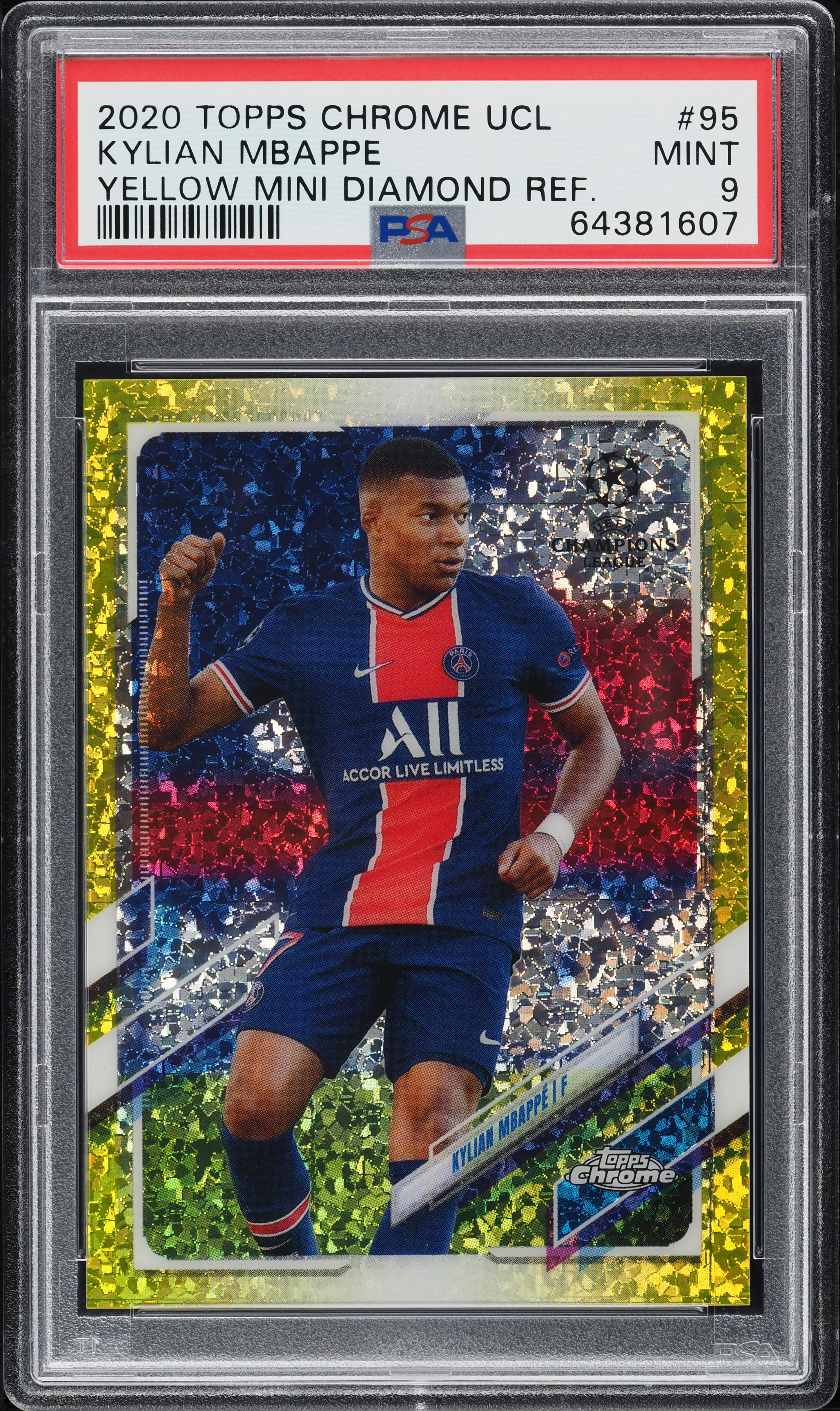 2020 Topps Chrome UEFA Yellow Mini Diamond Refractor Kylian Mbappe