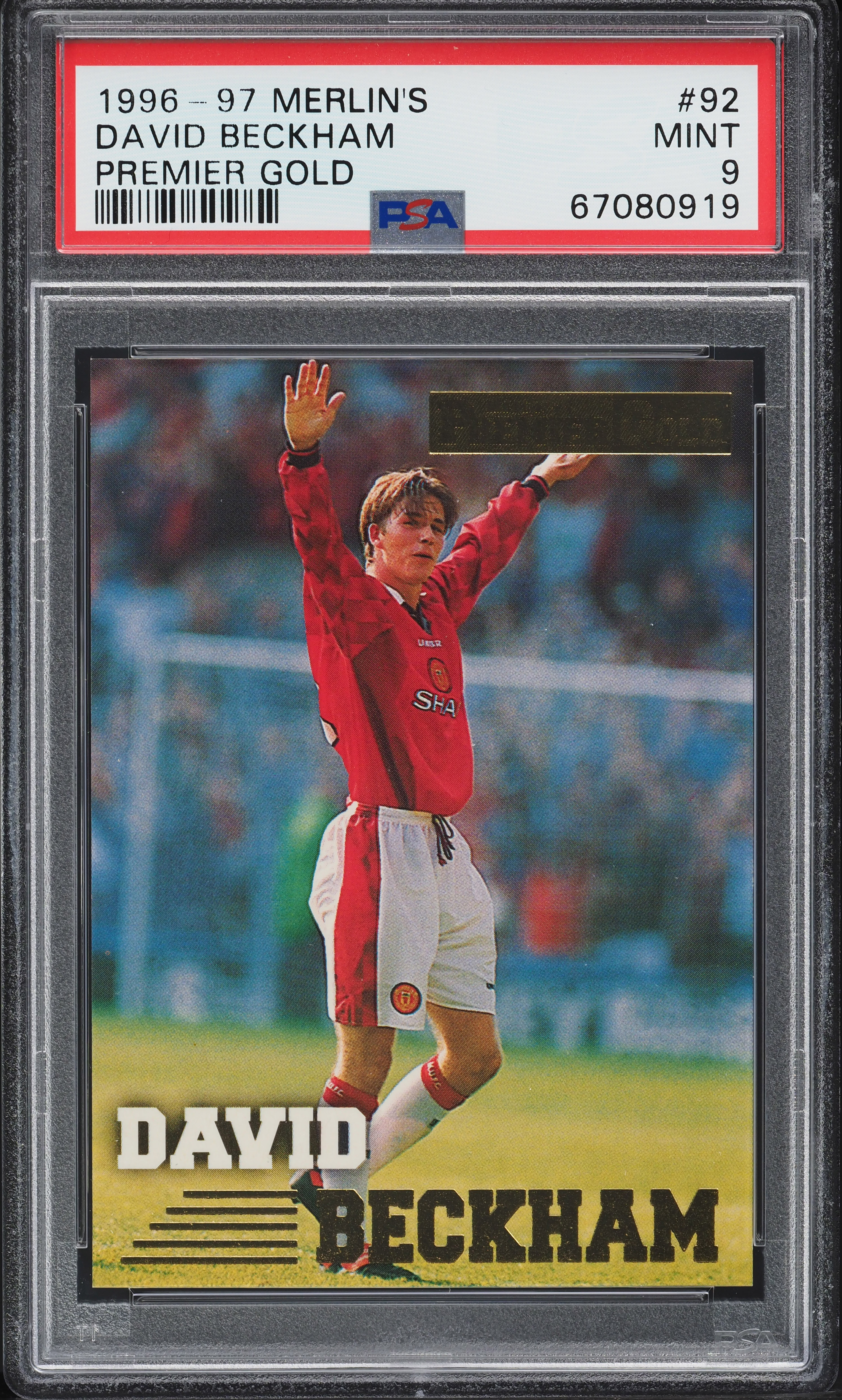 1996 Merlin's Premier Gold David Beckham ROOKIE #92 PSA 9 MINT on