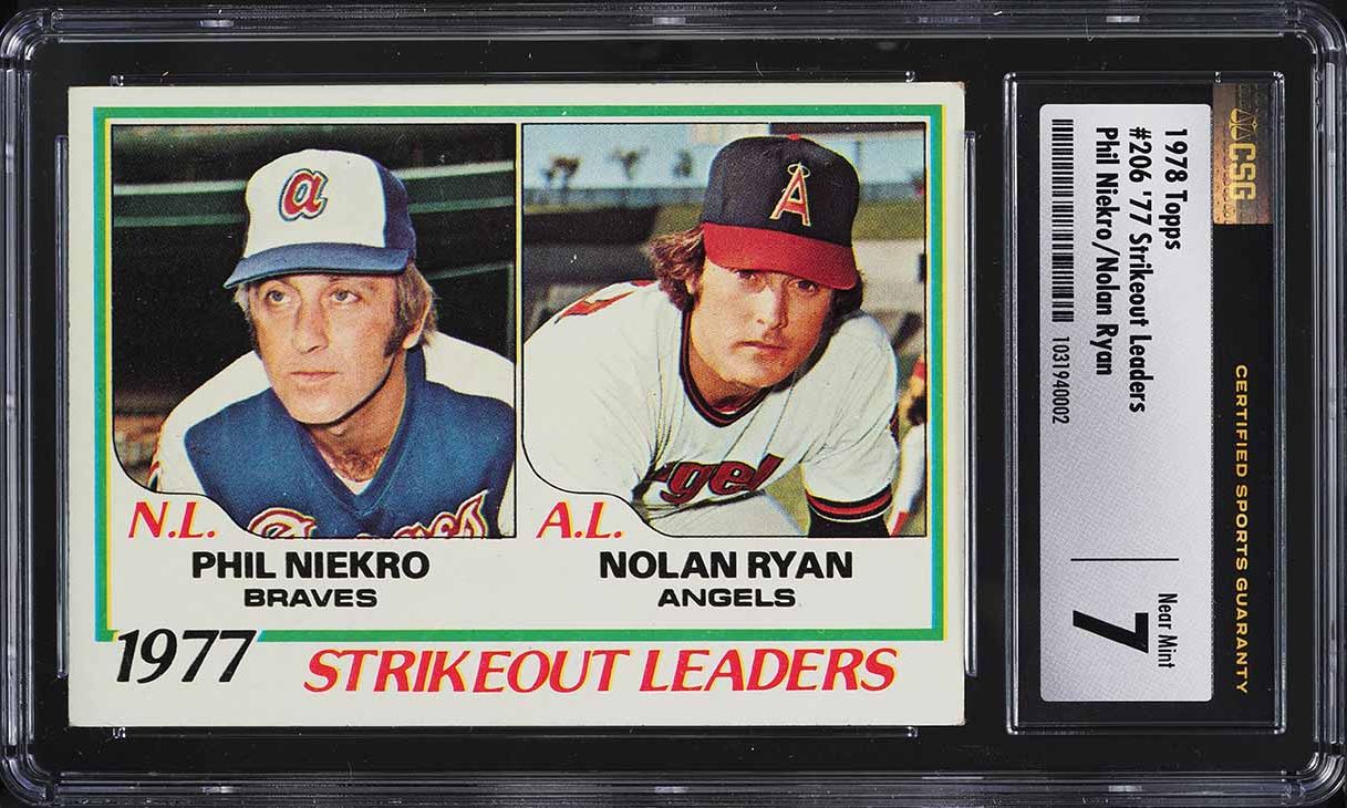 1978 Topps Nolan Ryan & Phil Niekro STRIKEOUT LDRS #206 CSG 7 NRMT