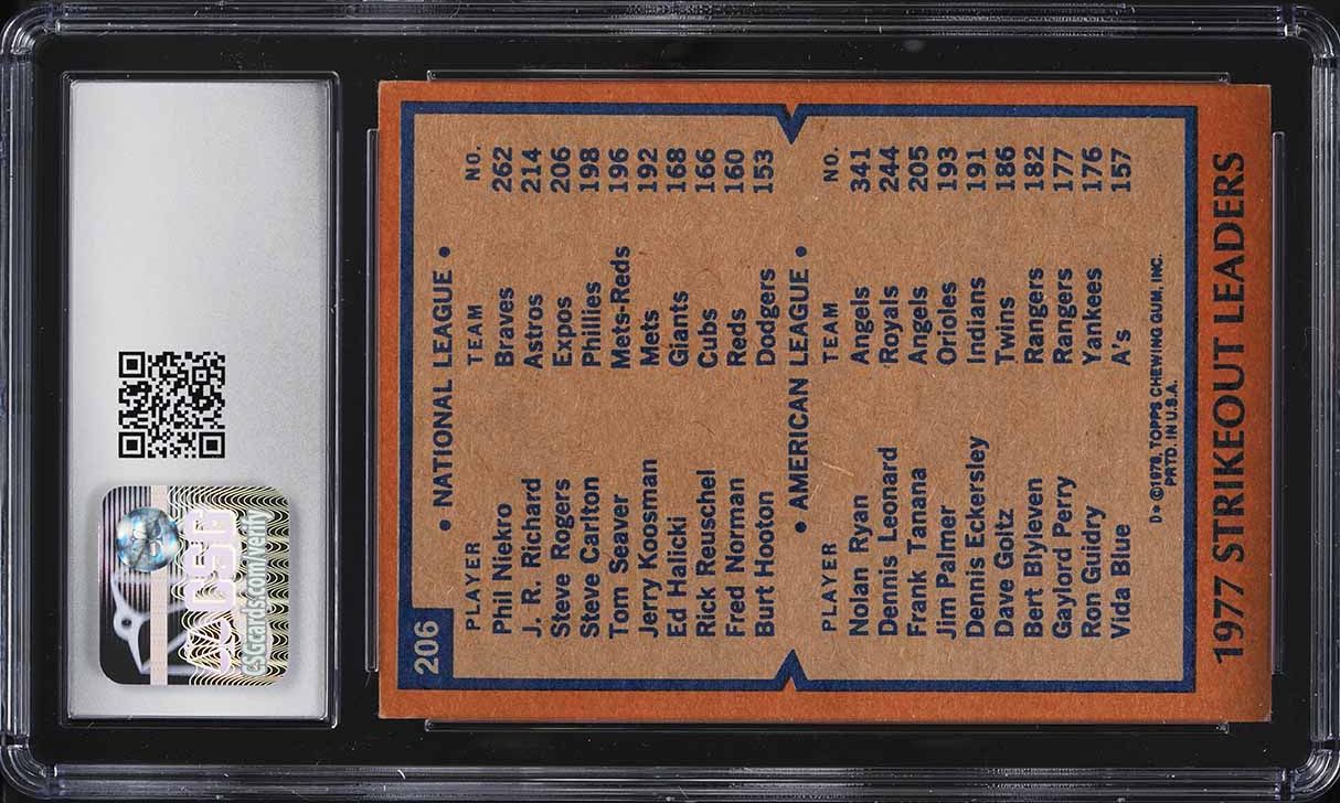 1978 Topps Nolan Ryan & Phil Niekro STRIKEOUT LDRS #206 CSG 7 NRMT
