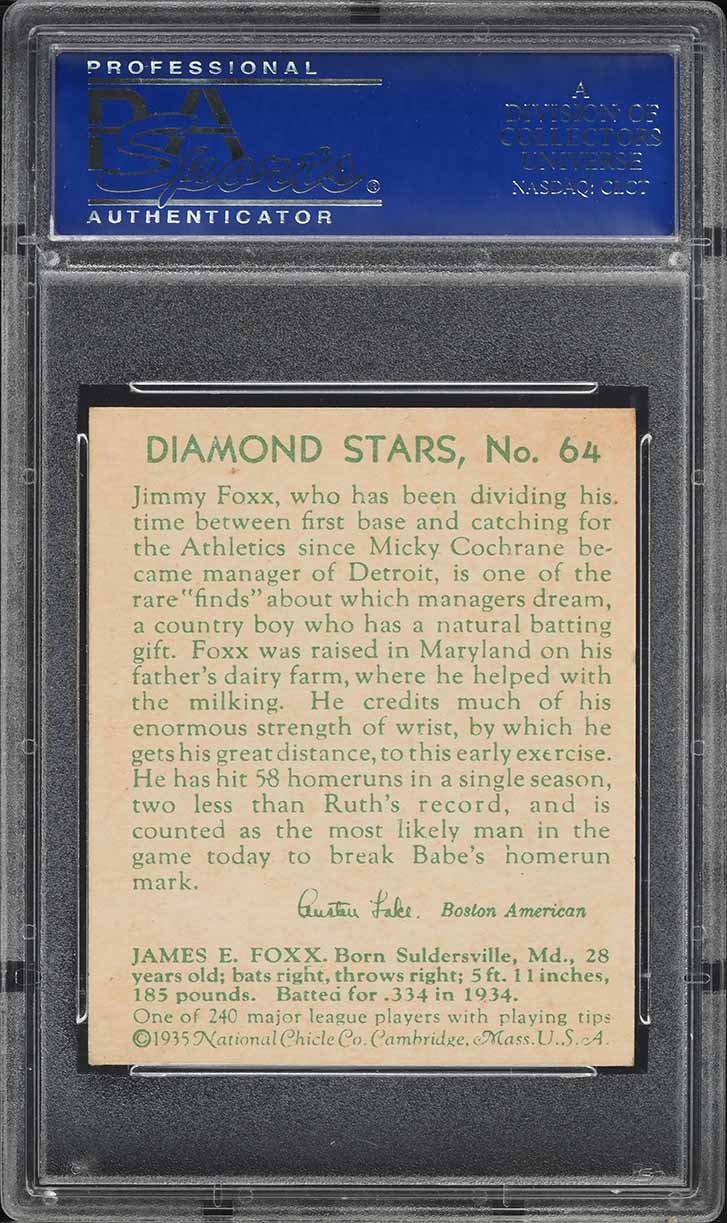1935 Diamond Stars Jimmie Foxx #64 PSA 8 NM-MT