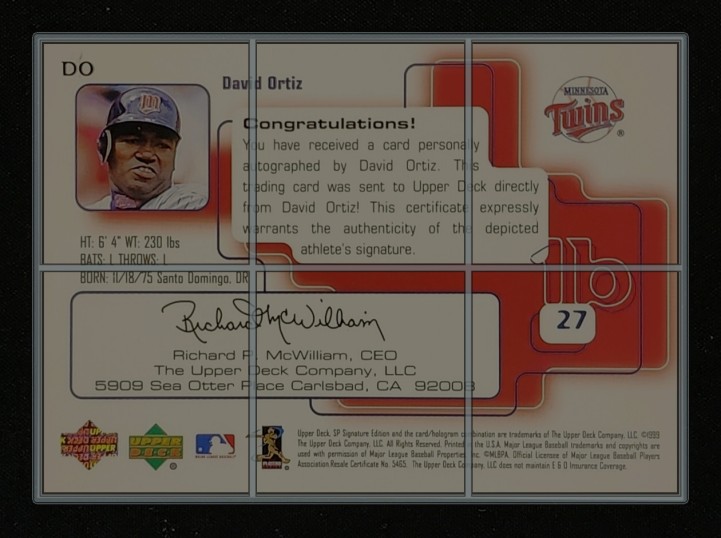 1999 SP Signature Autographs David Ortiz AUTO #DO MBA AUTH