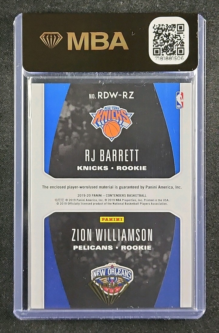 2019 Panini Contenders RJ Barrett Zion Williamson ROOKIE PATCH