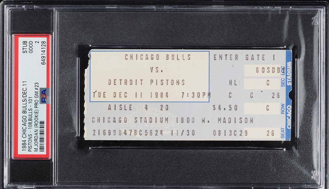 1984 Chicago Bulls Ticket Stub Michael Jordan Rookie Year Game #23 PSA 2 GD