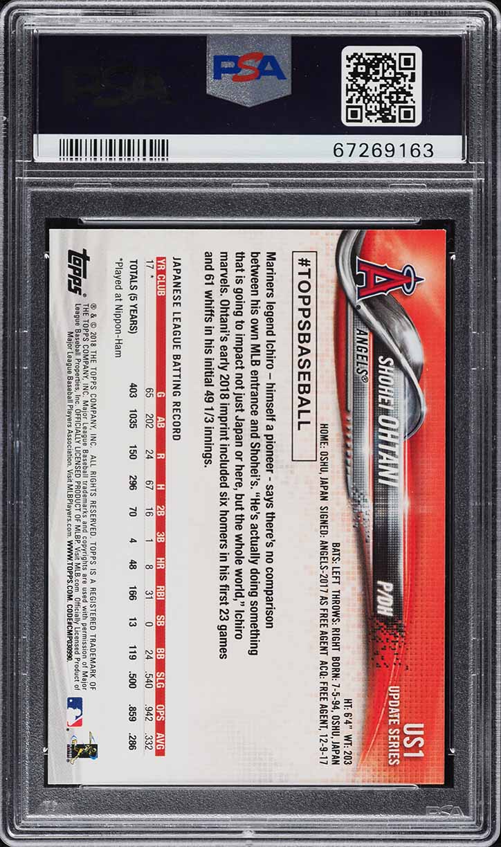 2018 Topps Update Pitching Red Jersey Shohei Ohtani ROOKIE #US1 PSA 10 GEM MINT