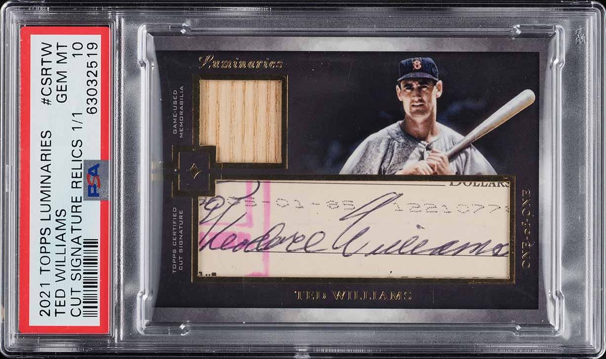 2021 Topps Luminaries Cut Signature Ted Williams BAT PATCH AUTO 1/1 PSA 10 GEM