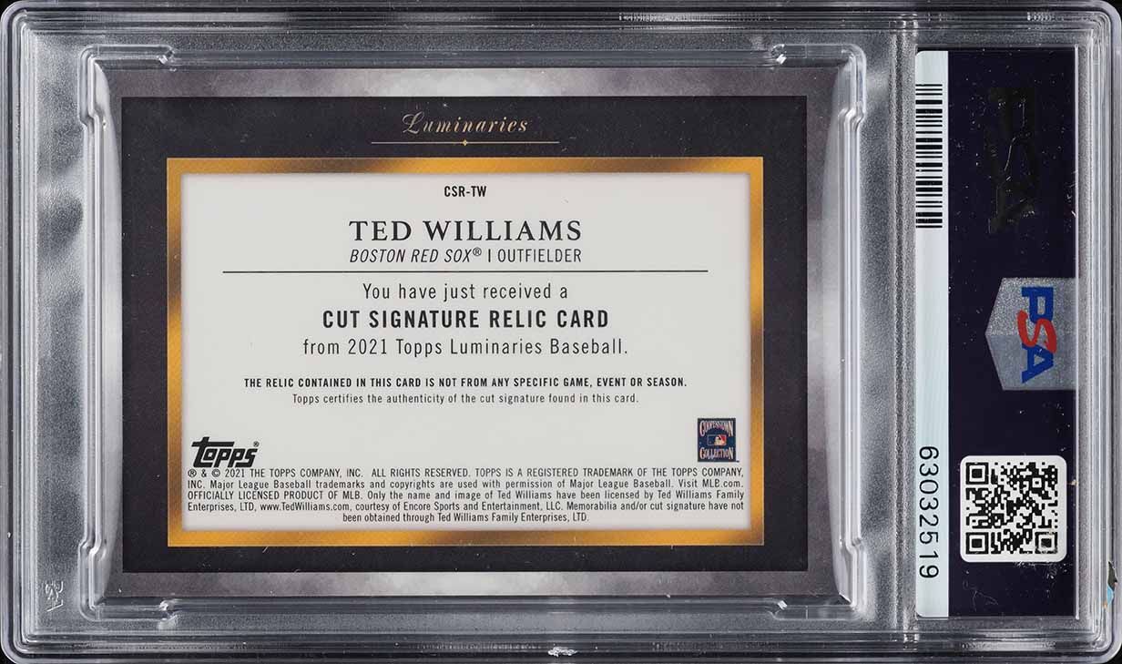 2021 Topps Luminaries Cut Signature Ted Williams BAT PATCH AUTO 1/1 PSA 10 GEM