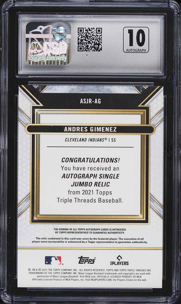 2021 Topps Triple Threads Andres Gimenez ROOKIE PATCH AUTO /99 #ASJR-AG CSG 10