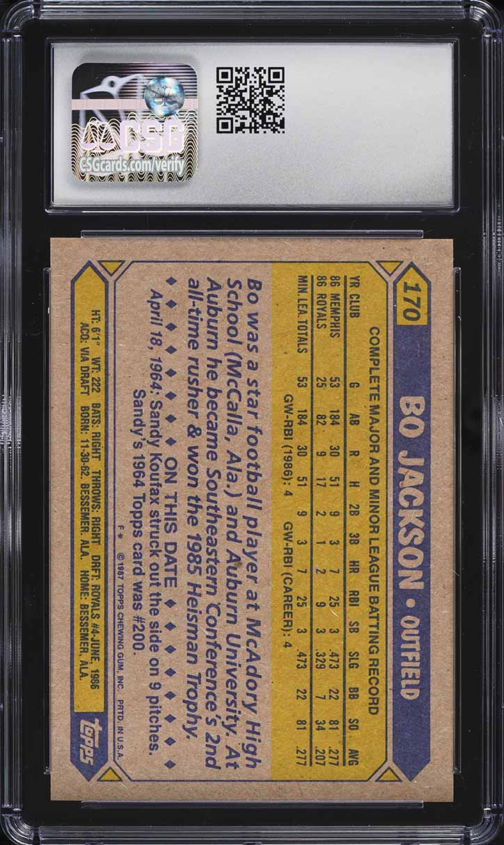 1987 Topps Future Stars Bo Jackson ROOKIE #170 CSG 8.5 NM-MT+