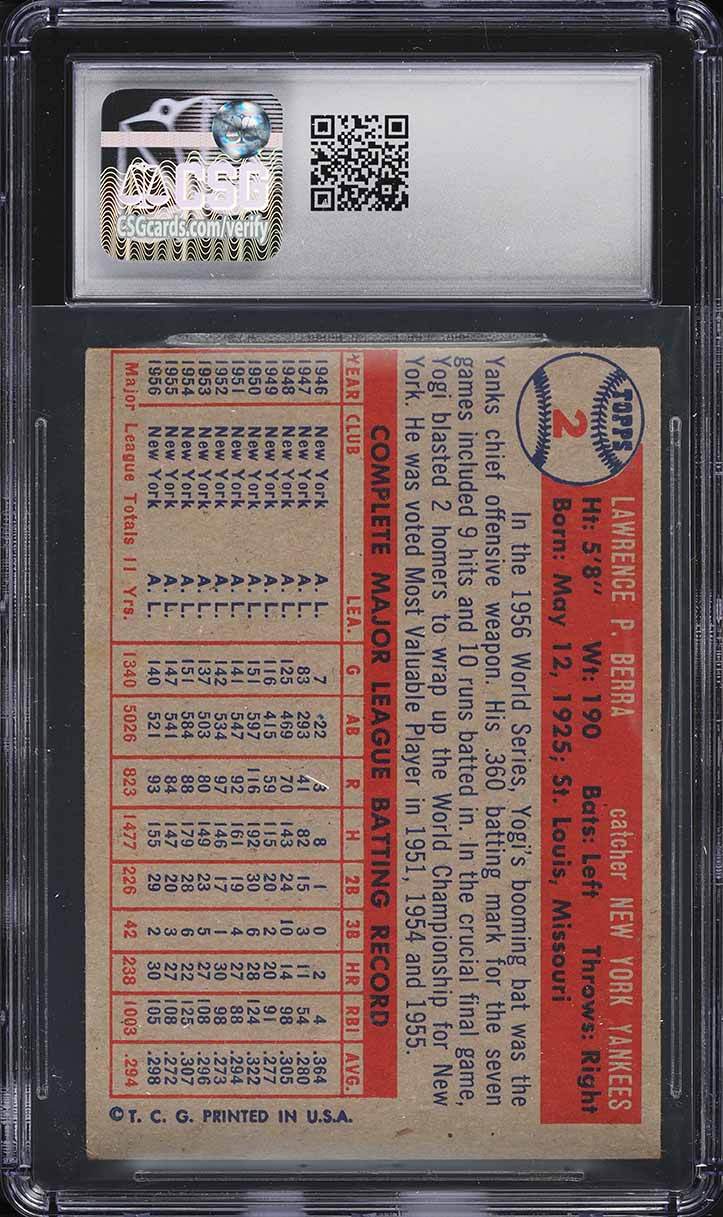 1957 Topps Yogi Berra #2 CSG 5.5 EX+