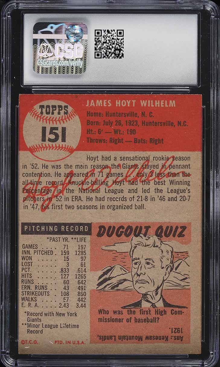1953 Topps Hoyt Wilhelm #151 CSG 5 EX
