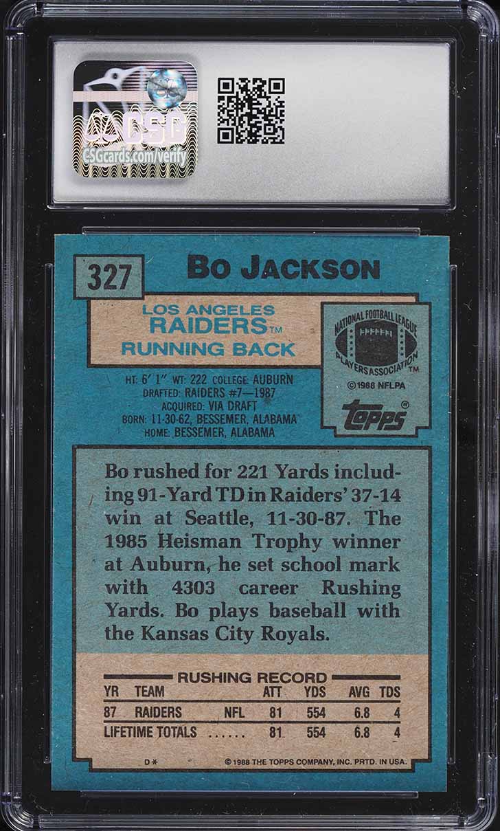 1988 Topps Football Bo Jackson ROOKIE #327 CSG 8 NM-MT