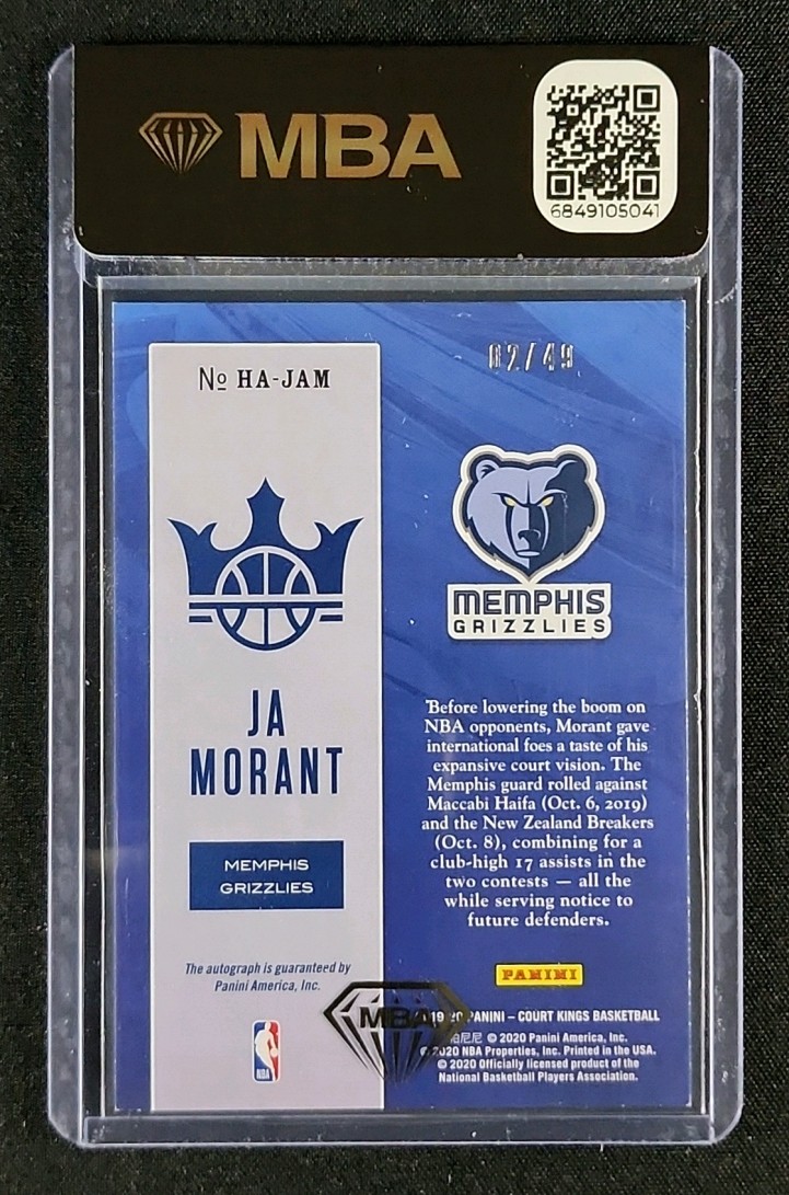 2019 Panini Court Kings Heir Apparent Citrine Ja Morant ROOKIE AUTO /49 MBA AUTH