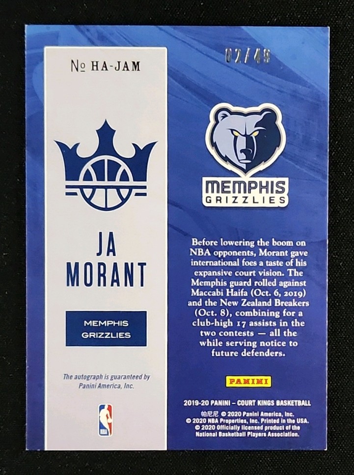 2019 Panini Court Kings Heir Apparent Citrine Ja Morant ROOKIE AUTO /49 MBA AUTH