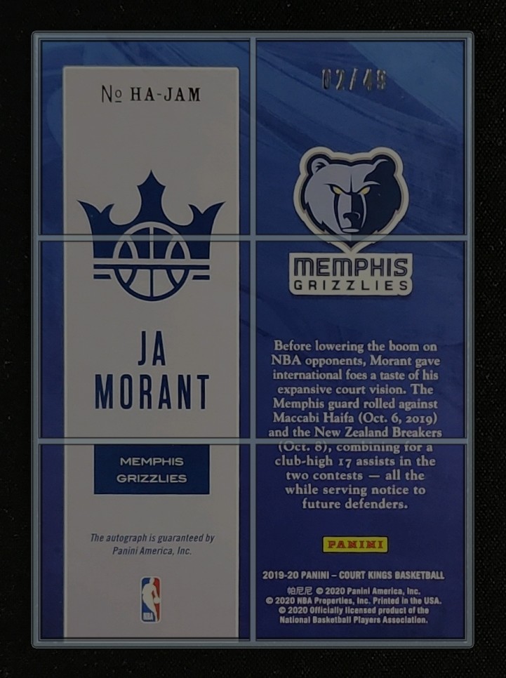 2019 Panini Court Kings Heir Apparent Citrine Ja Morant ROOKIE AUTO /49 MBA AUTH