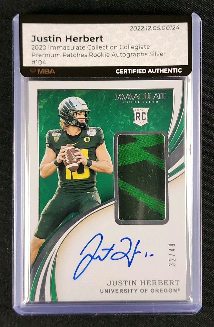 2020 Immaculate Collection Collegiate Justin Herbert RC PATCH AUTO /49 MBA AUTH