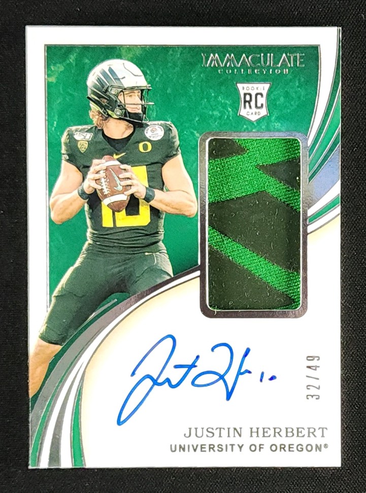 2020 Immaculate Collection Collegiate Justin Herbert RC PATCH AUTO /49 MBA AUTH