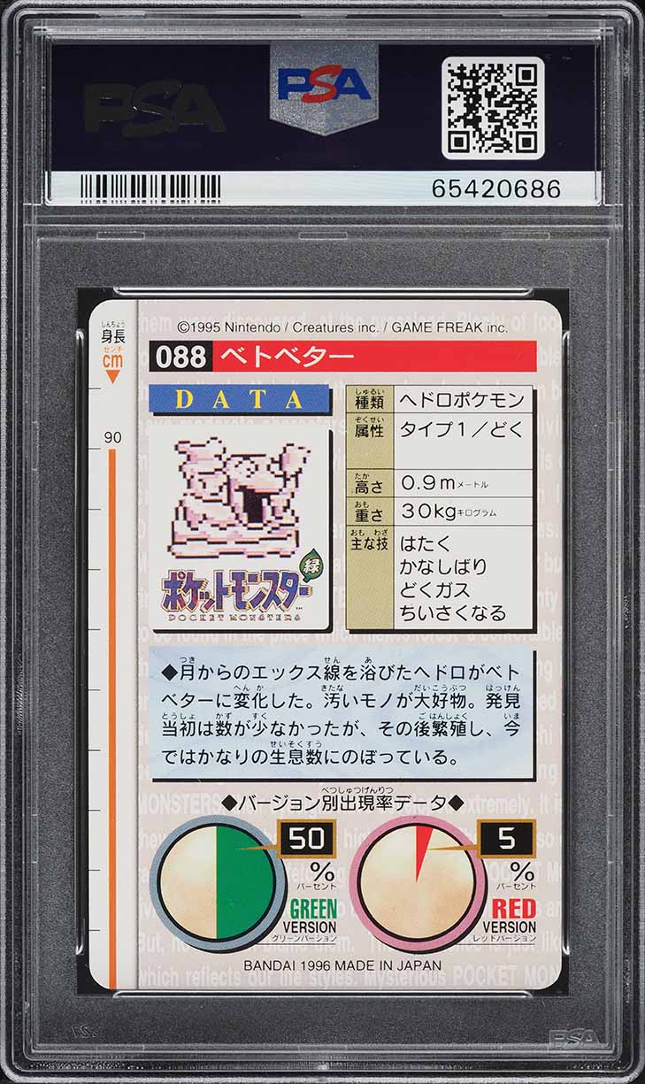 1996 Pokemon Japanese Bandai Carddass Vending Grimer #88 PSA 9