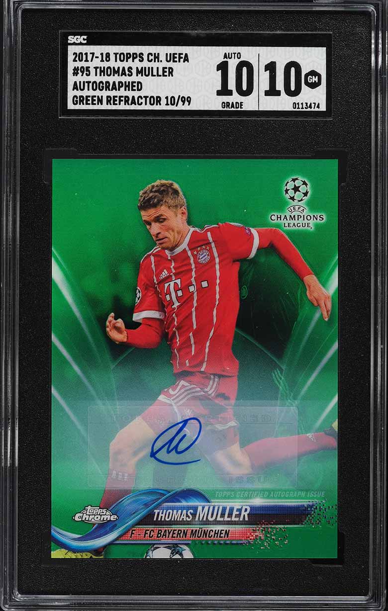2017 Topps Chrome UEFA Green Refractor Thomas Muller AUTO /99 #95 SGC 10 GEM