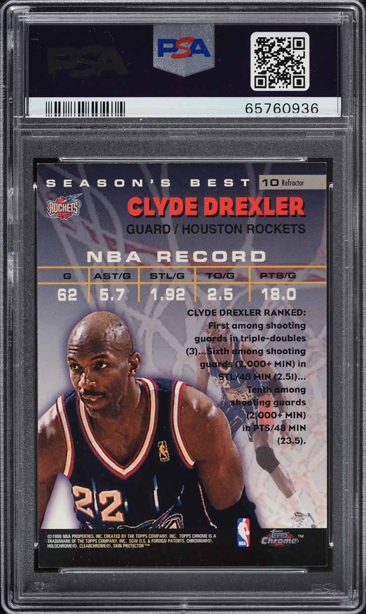 1997 Topps Chrome Season's Best Refractor Clyde Drexler #10 PSA 8 NM-MT