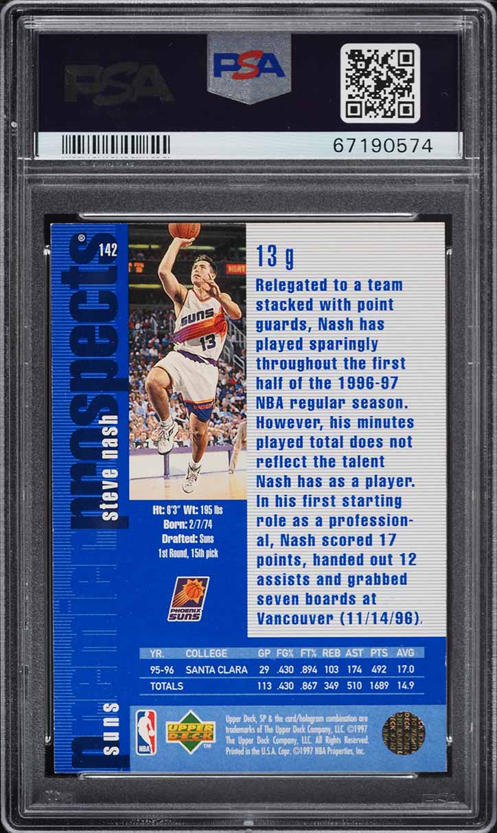 1996 SP Basketball Steve Nash ROOKIE #142 PSA 8 NM-MT