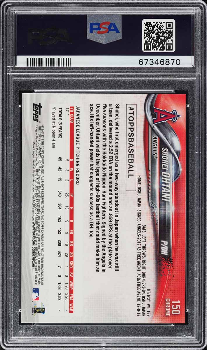 2018 Topps Chrome Prism Refractor Shohei Ohtani ROOKIE #150 PSA 10 GEM MINT
