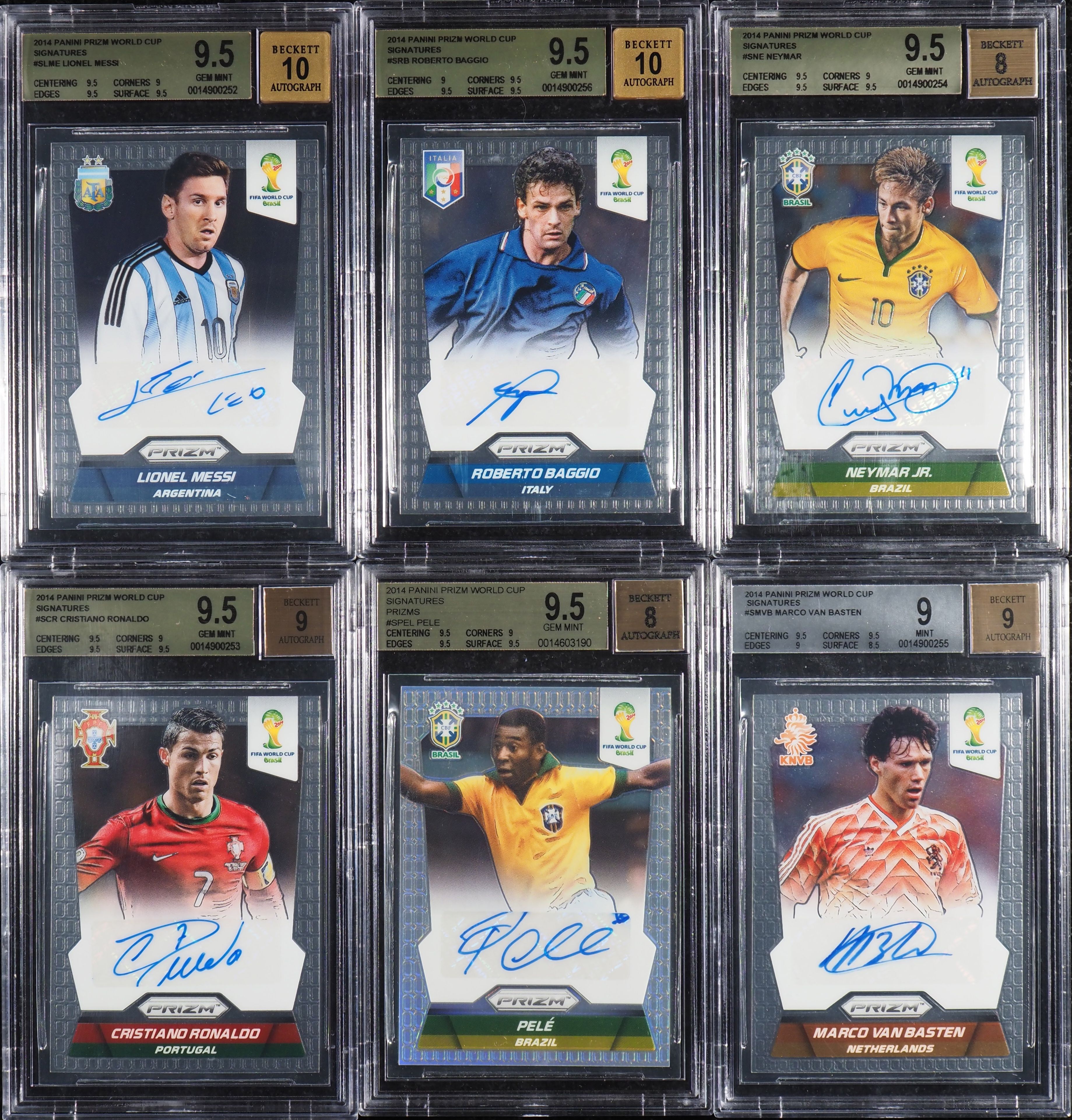 2014 Panini Prizm World Cup COMPLETE SIGNATURES SET, Pele Messi