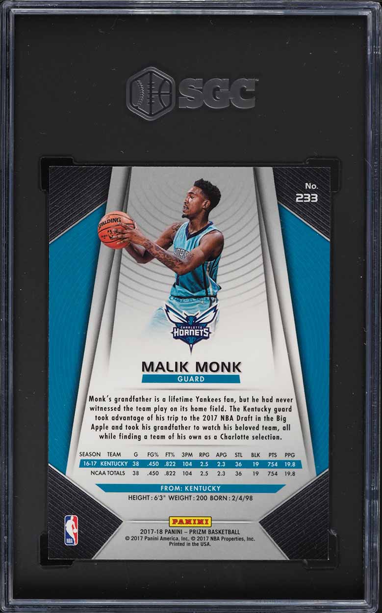 2017 Panini Prizm Malik Monk ROOKIE #233 SGC 10 GEM MINT