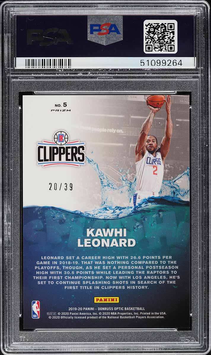 2019 Donruss Optic Splash! Orange Kawhi Leonard /39 #5 PSA 10 GEM