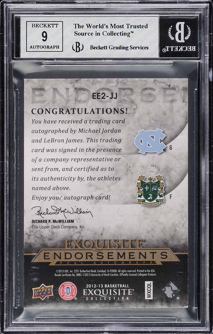 2012 Exquisite Collection Dual Michael Jordan LeBron James AUTO /30 BGS 8 NM-MT