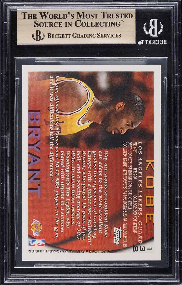 1996 Topps Basketball Kobe Bryant ROOKIE #138 BGS 10 PRISTINE