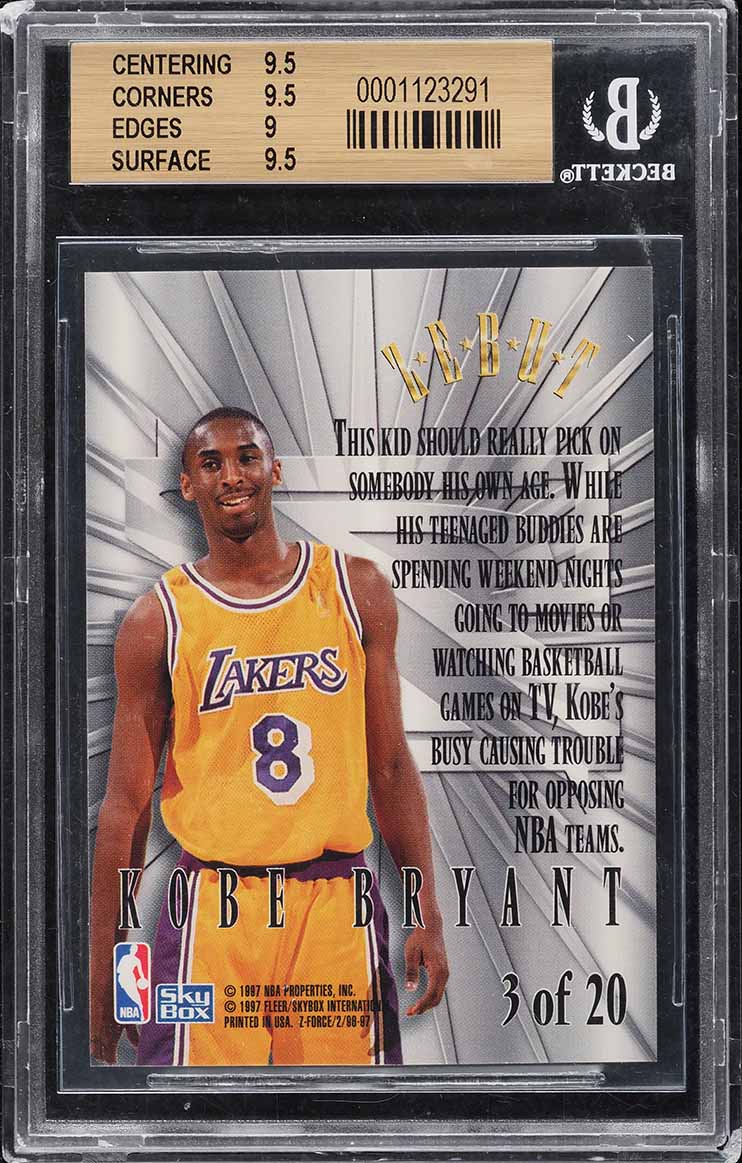 1996 Skybox Z-Force Z-Peat Zebut Kobe Bryant ROOKIE #3 BGS 9.5 GEM MINT