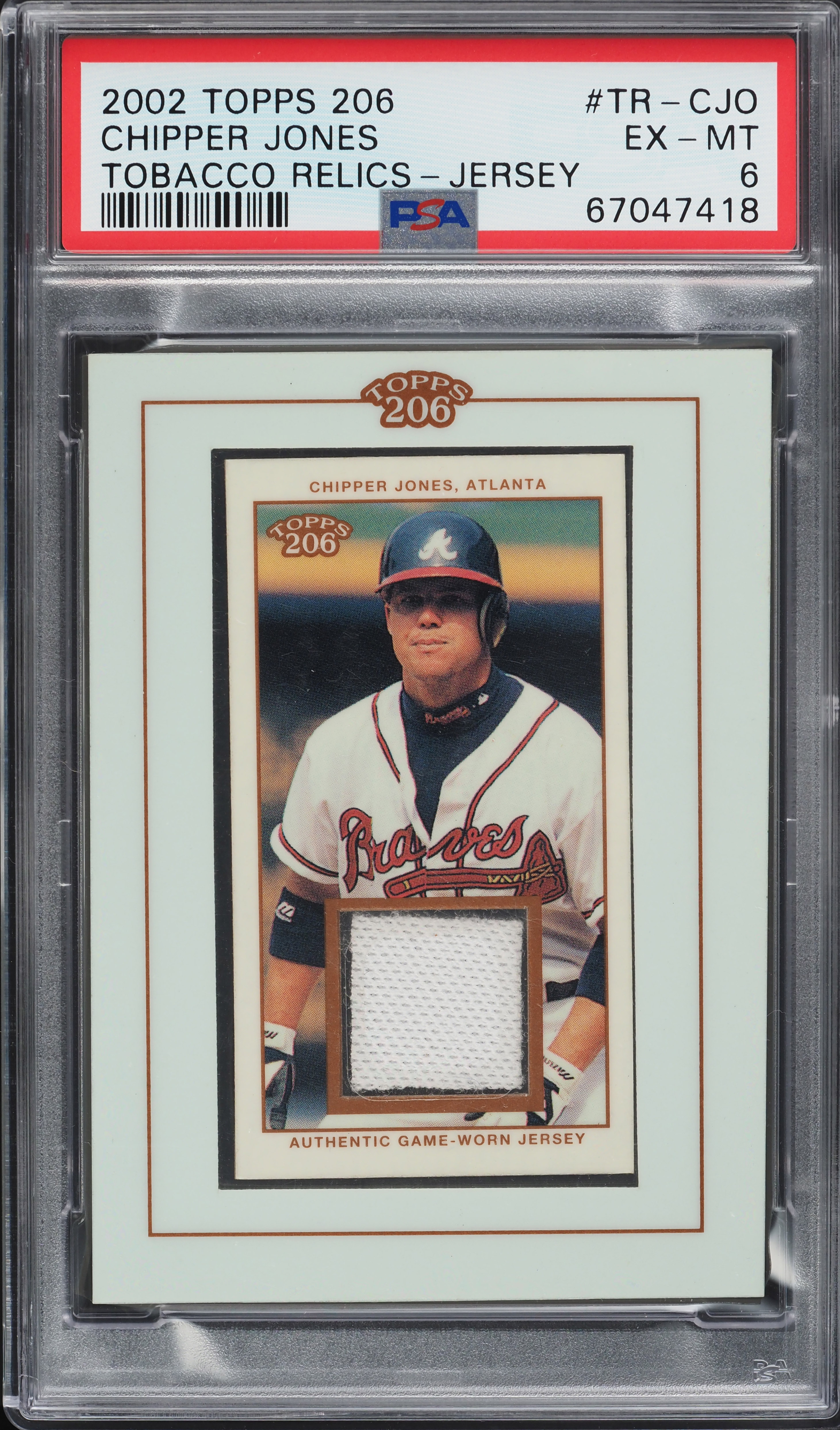 2002 Topps 206 Tobacco Relics Jersey Chipper Jones PATCH #TR-CJO PSA 6 EXMT