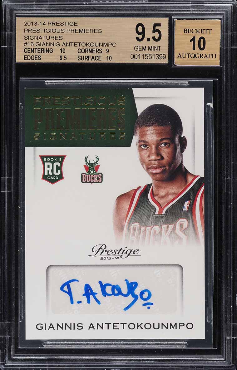 2013 Prestige Prestigious Premieres Giannis Antetokounmpo ROOKIE AUTO BGS 9.5