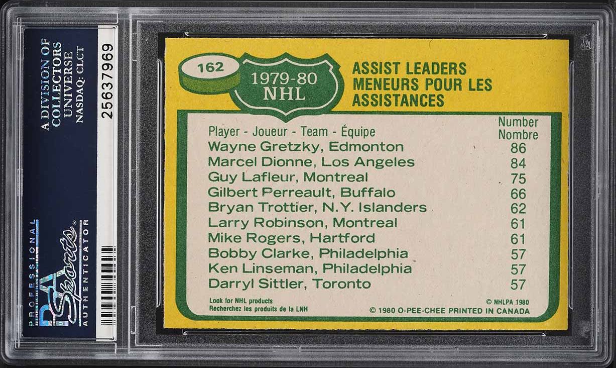 1980 O-Pee-Chee Hockey Wayne Gretzky Dionne Lafleur LDRS #162 PSA 9 MINT