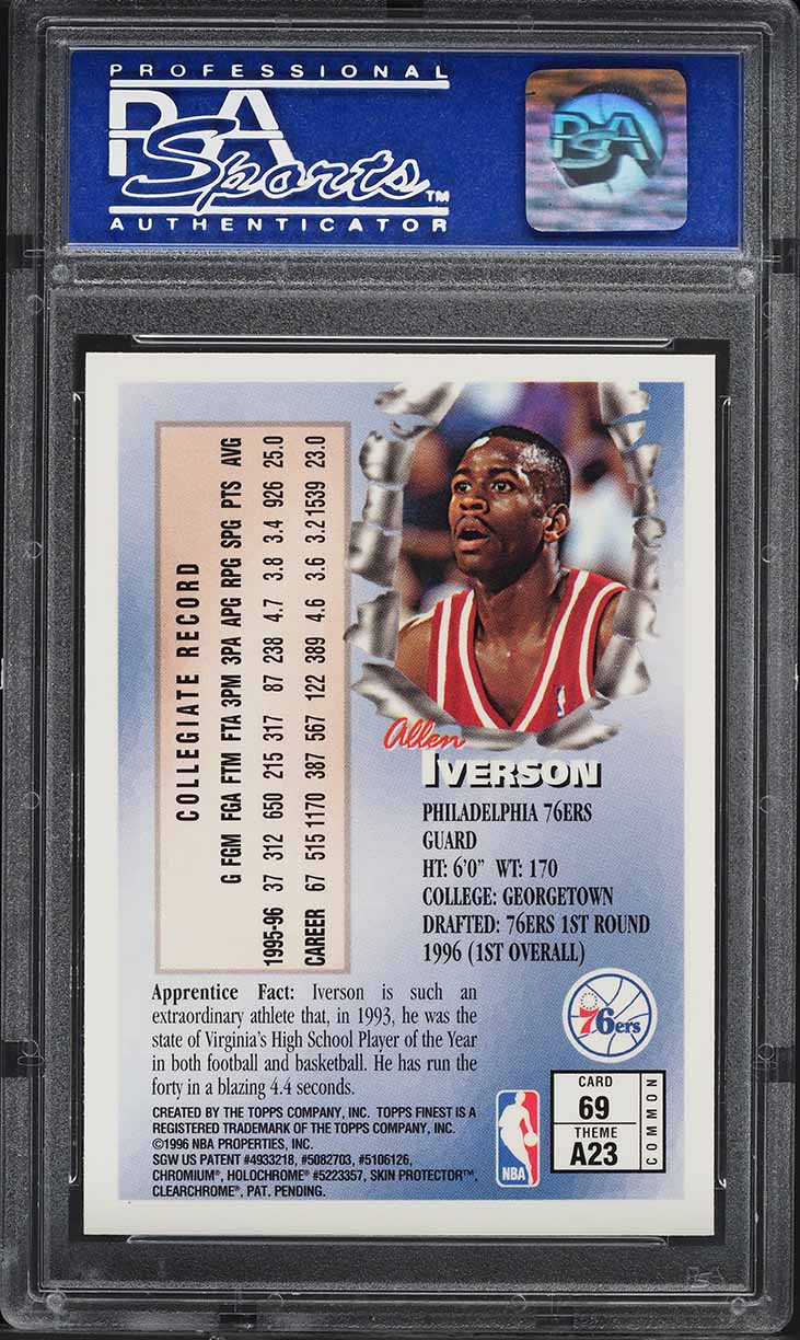 1996 Finest Basketball Allen Iverson ROOKIE #69 PSA 9 MINT