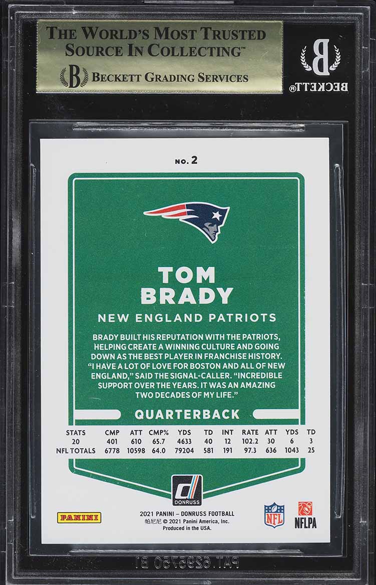 2021 Donruss Press Proof Yellow Tom Brady #2 BGS 9.5 GEM MINT