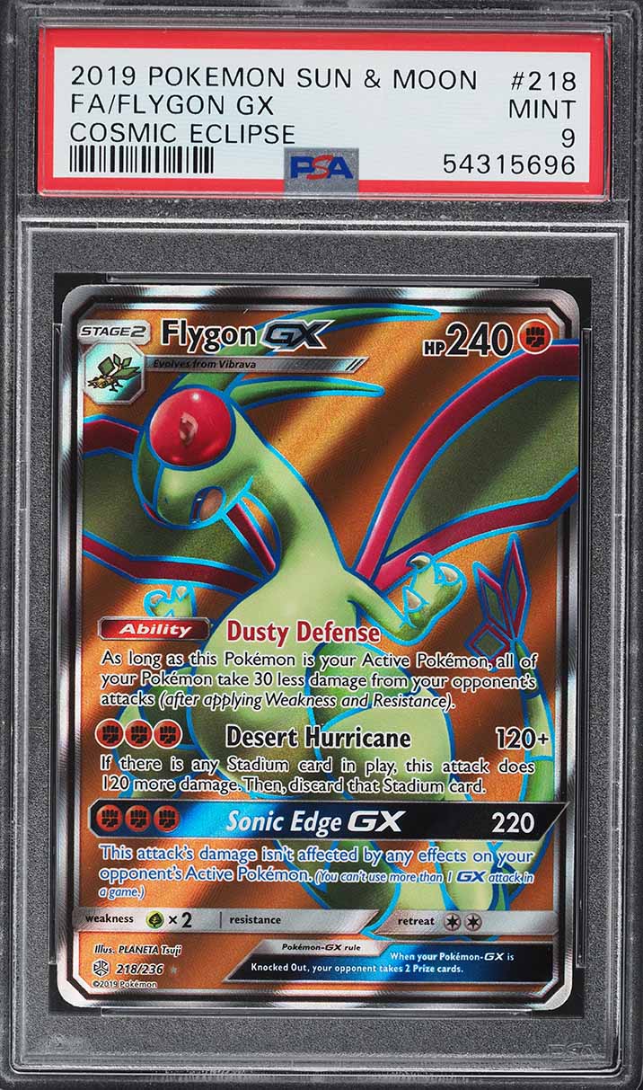2019 Pokemon Sun & Moon Cosmic Eclipse Full Art Flygon GX #218 PSA 9 MINT
