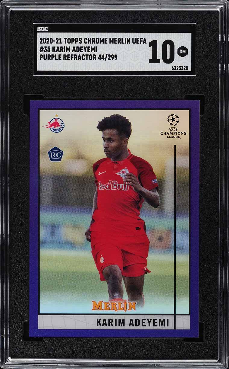 2020 Topps Merlin Chrome UEFA Purple Refractor Karim Adeyemi RC /299 #35 SGC 10