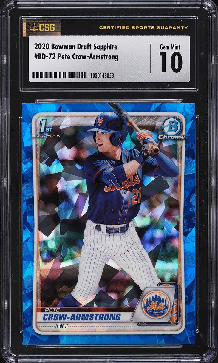 2020 Bowman Chrome Draft Sapphire Pete Crow-Armstrong ROOKIE #BD-72 CSG 10 GEM