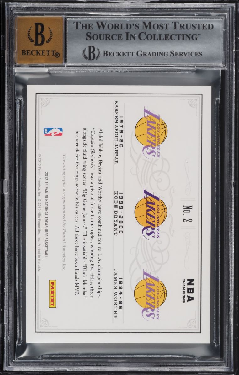 2012 National Treasures Kareem Abdul-Jabbar Kobe Bryant Worthy AUTO /10 BGS 8.5