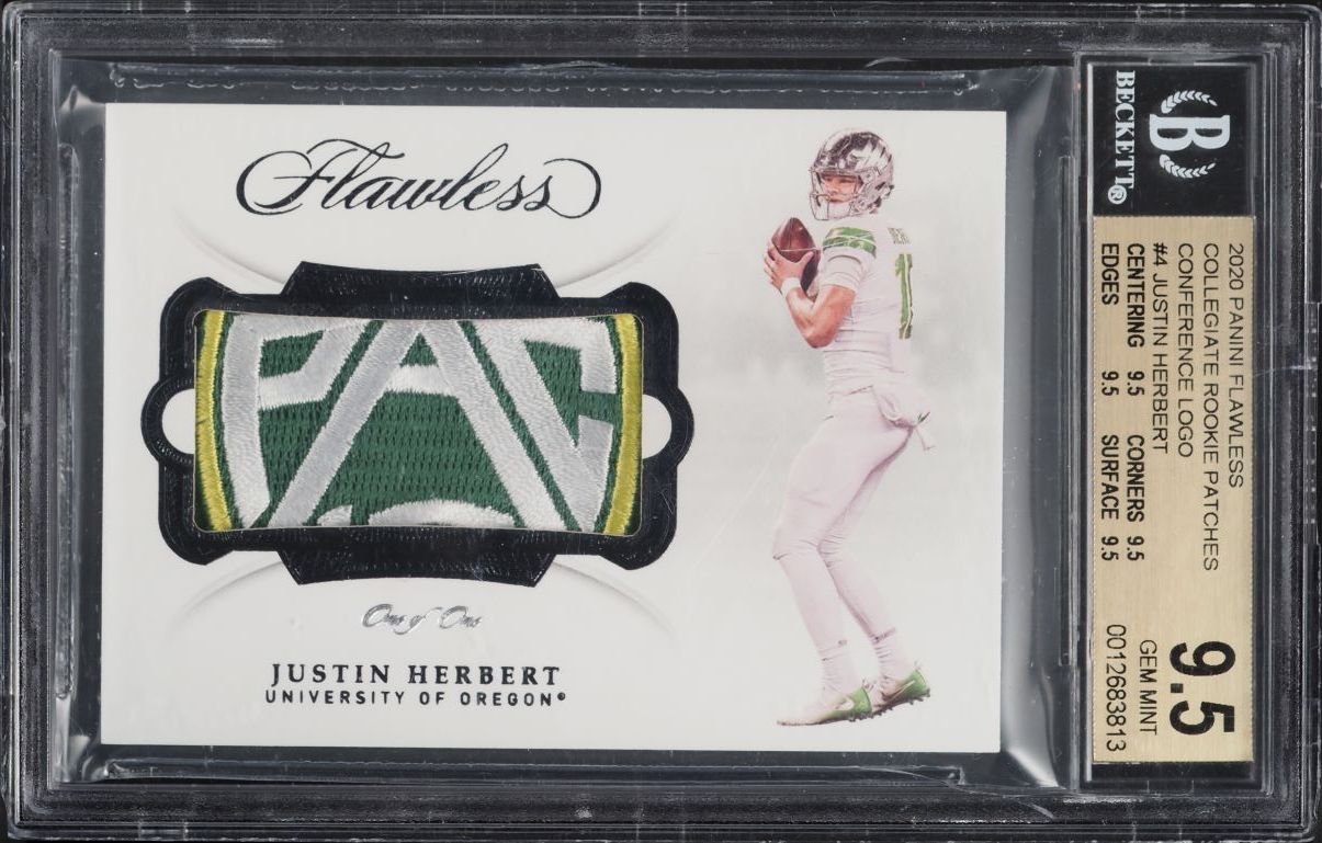 2020 Panini Flawless Collegiate Justin Herbert ROOKIE PATCH 1/1 #4 BGS 9.5 GEM