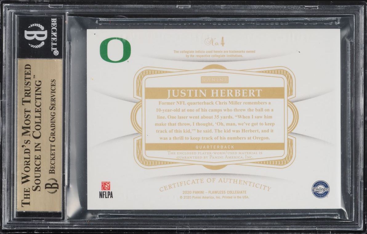 2020 Panini Flawless Collegiate Justin Herbert ROOKIE PATCH 1/1 #4 BGS 9.5 GEM